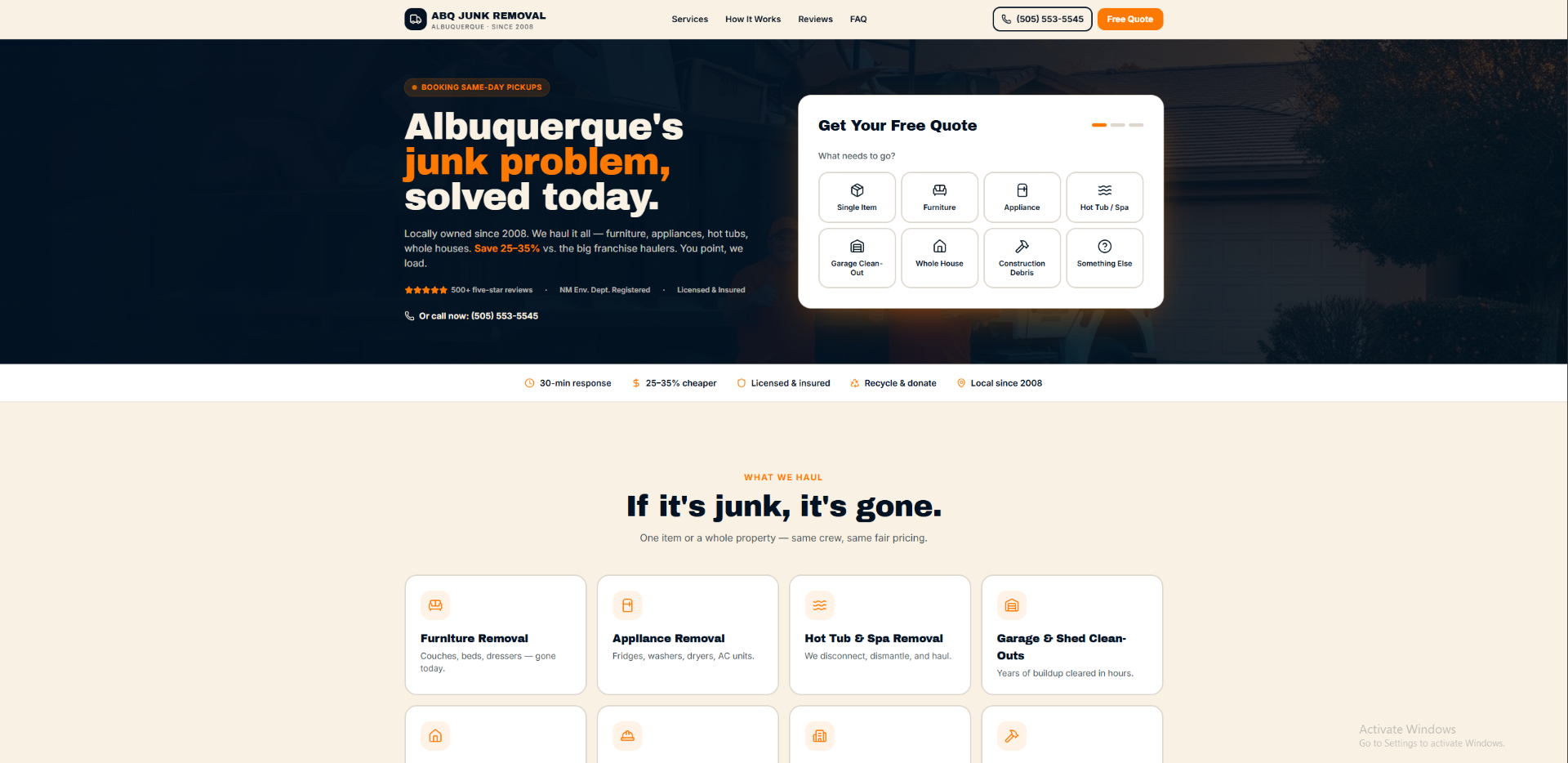 Modern conversion-focused junk removal website